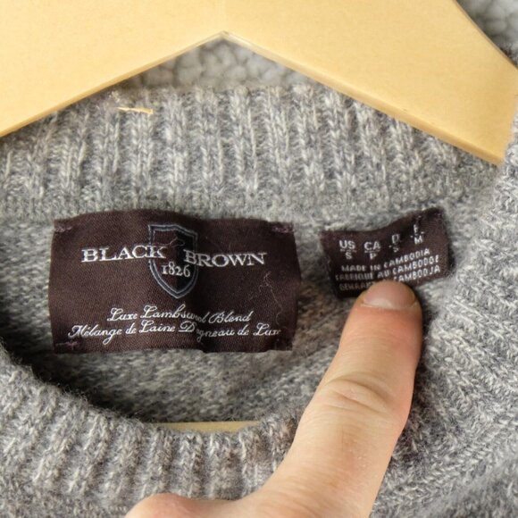 Black Brown 1826 Sweater Womens Small Heathered Gray Lambswool Blend Crew - Picture 7 of 8